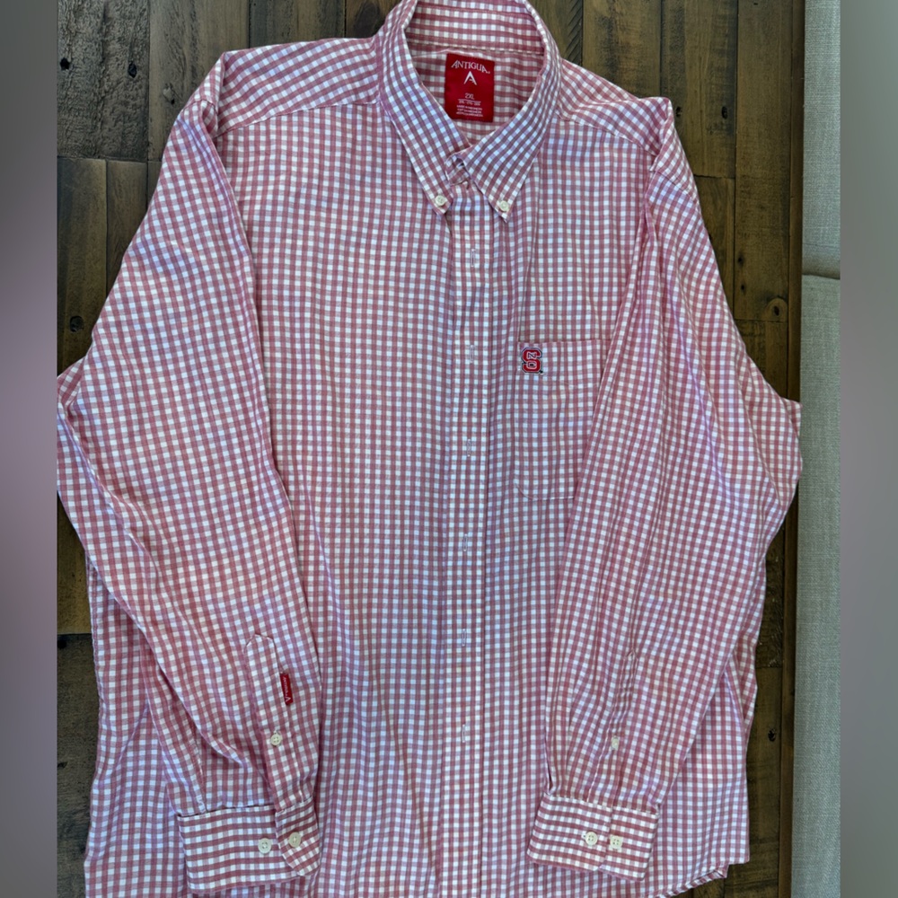 Antigua Red and White Checkered Men's Shirt NC State